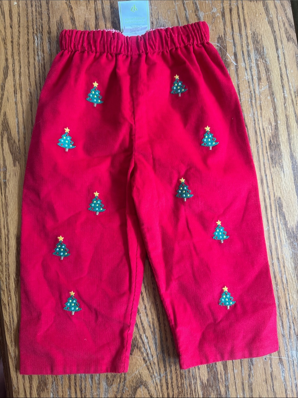 Red Holiday Embroidered Tree Pants
